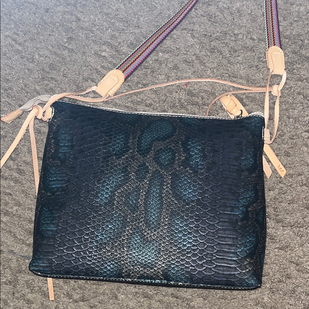 Consuela Teal Snake-Embossed Crossbody with Tan Accents - Picture 5 of 11